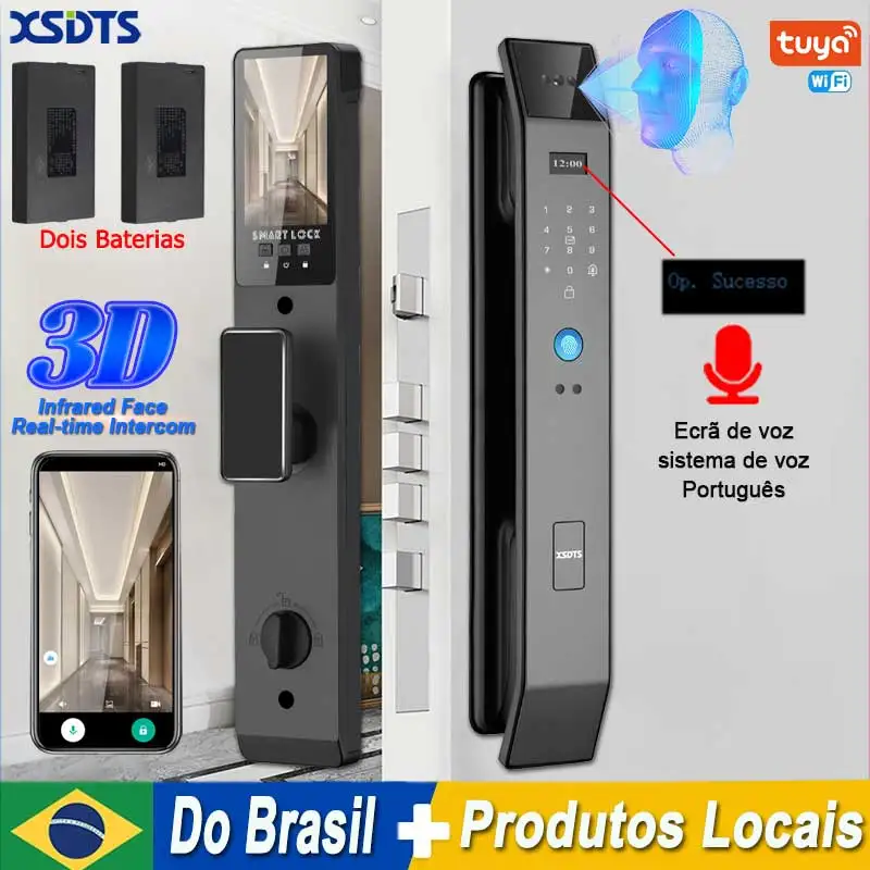 Tuya 3d rosto intercomunicador em tempo real fechadura da porta inteligente câmera de segurança senha de impressão digital biométrica chave eletrônica desbloqueio