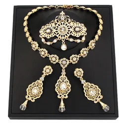 New Gold Color Algeria Bride Wedding Jewelry Set For Women Morocco Earring Necklace Brooch Arabic Traditional Jewelry