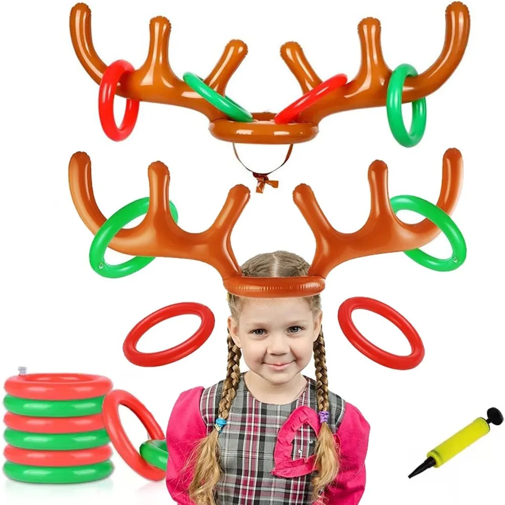 Inflatable Reindeer Antler Ring Toss Game, Christmas Party Games Supplies Ring Toss Hook Game for Kids Adults Family Xmas Games