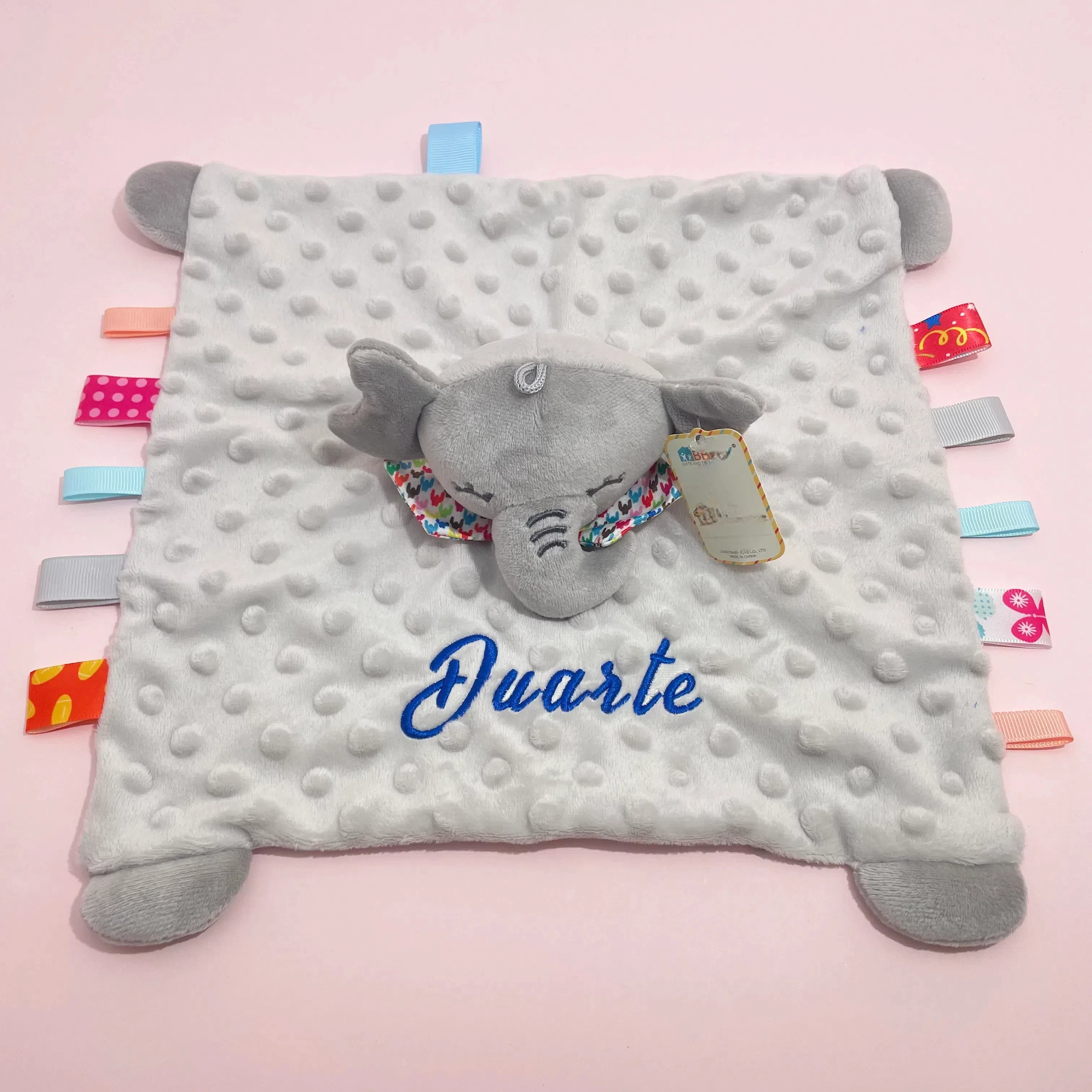 Personalisierte Baby-Elefant-Sicherheitsdecke mit Bio-Baumwoll-Silikon-Beißring, hypoallergene Geschenke für die Dusche von Neugeborenen – Detail 13