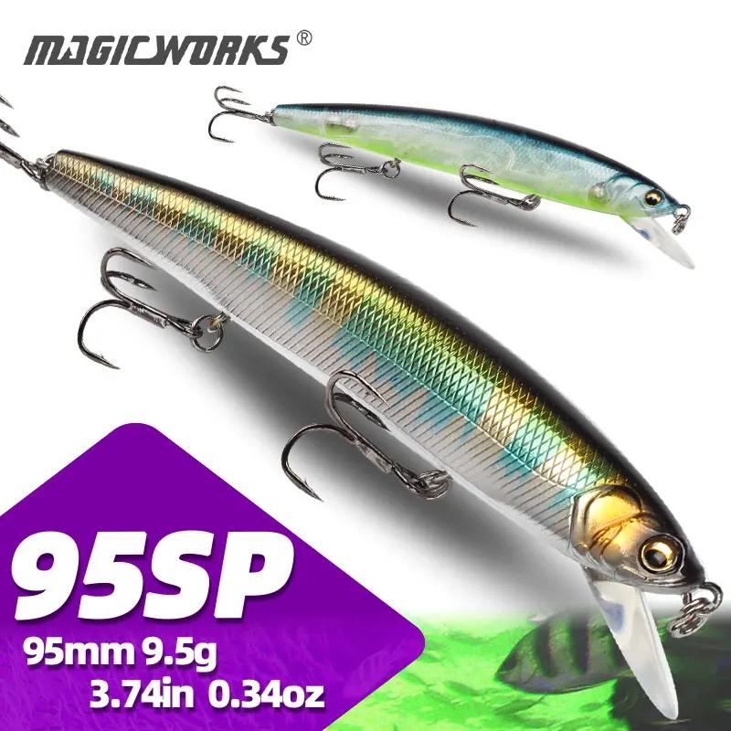 

Magic Works 95mm 9.5g Minnow Fishing Lure Supplies New Hard Baits Pike Wobbler Jerkbait Minnow Suspending Tackle Long Casting