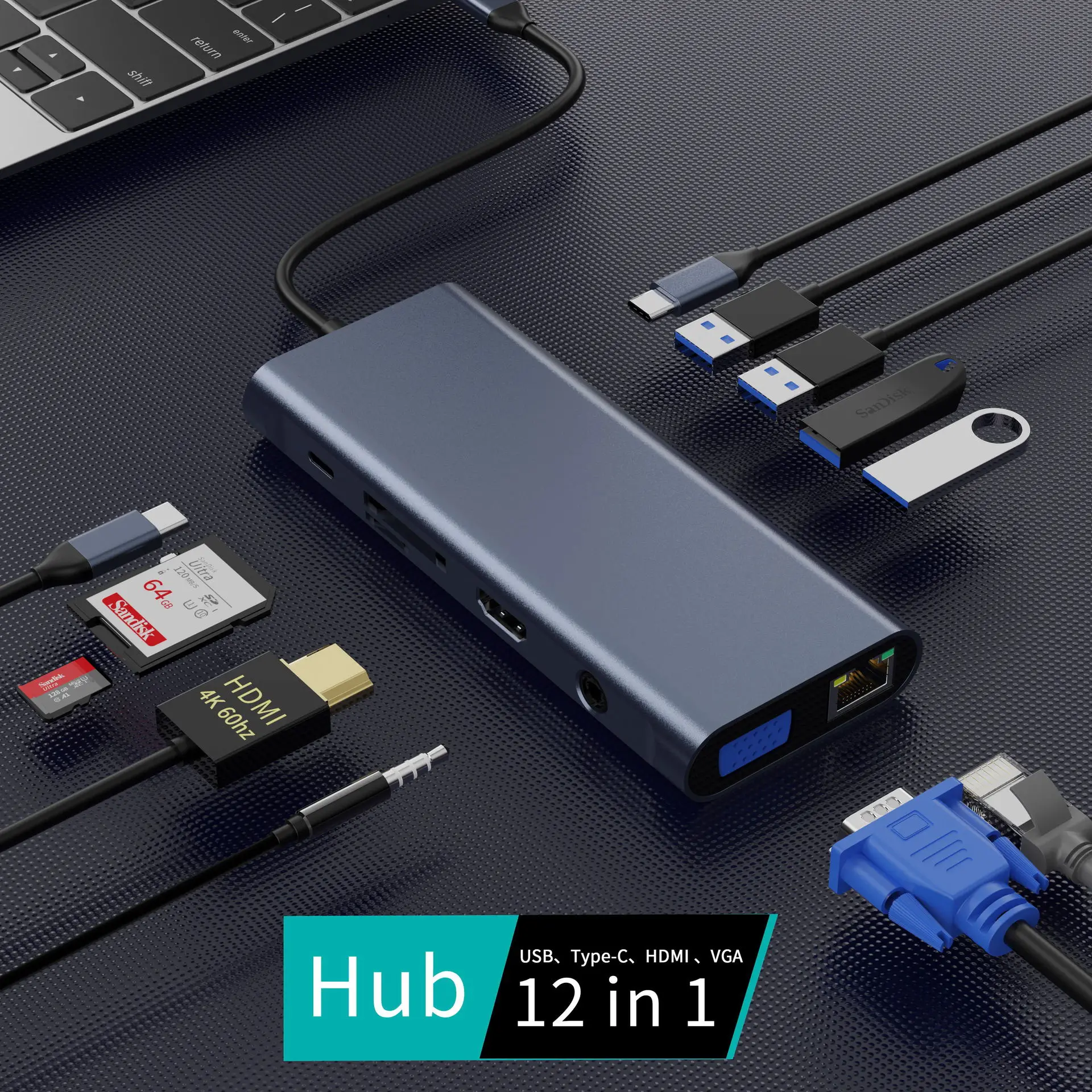 13 in 1 USB C HUB to Dual 4K60Hz HDMI-Compatible DP USB 3.2 Adapter Ethernet PD100W SD Card Reader for MacBook Pro Air