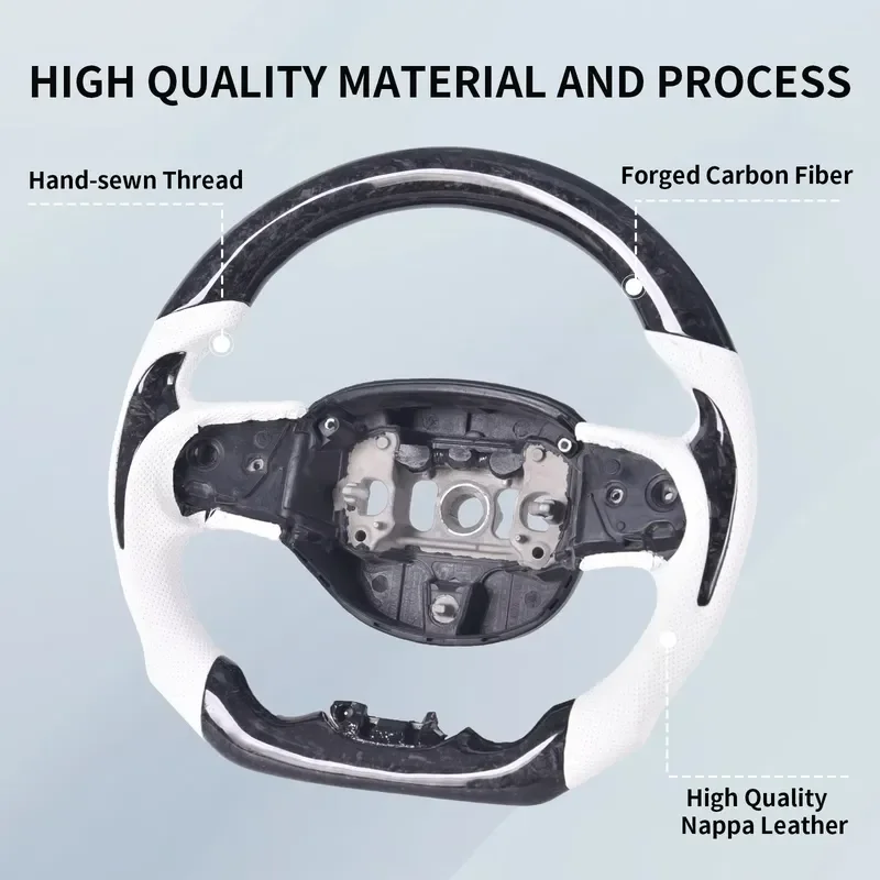 Forged Carbon Fiber Steering Wheel for Jeep Grand Cherokee 2014-2020, D-shaped Flat-bottom Perforated Leather Grip