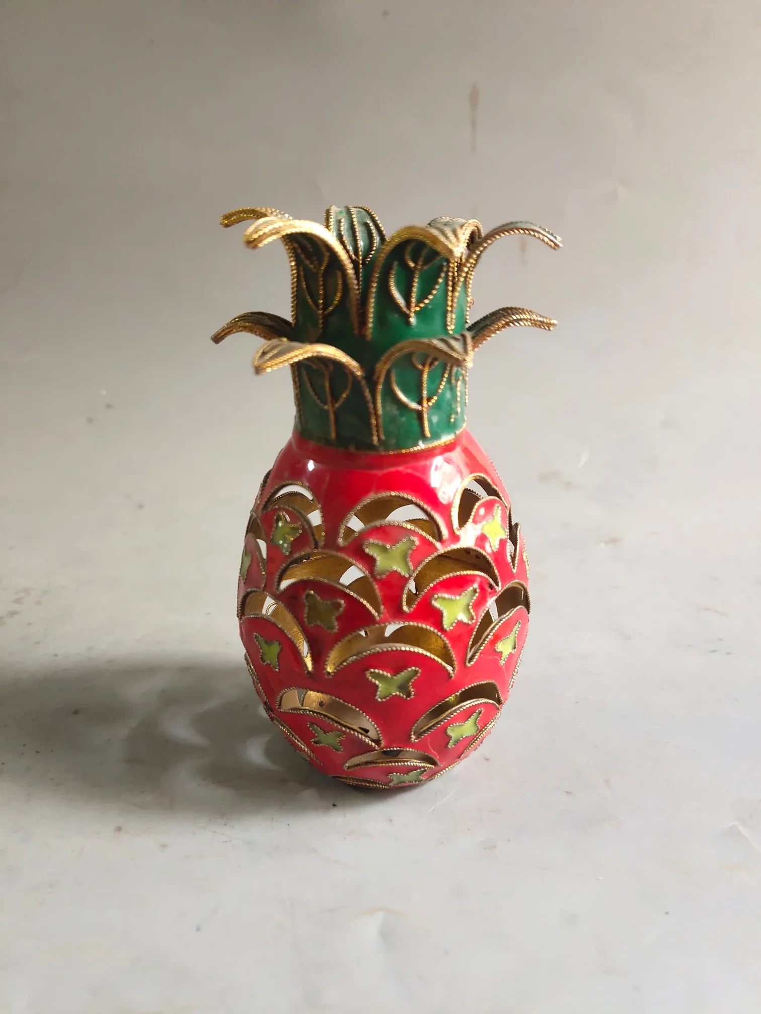 Vintage Copper Tire Cloisonne Pineapple Home Decoration