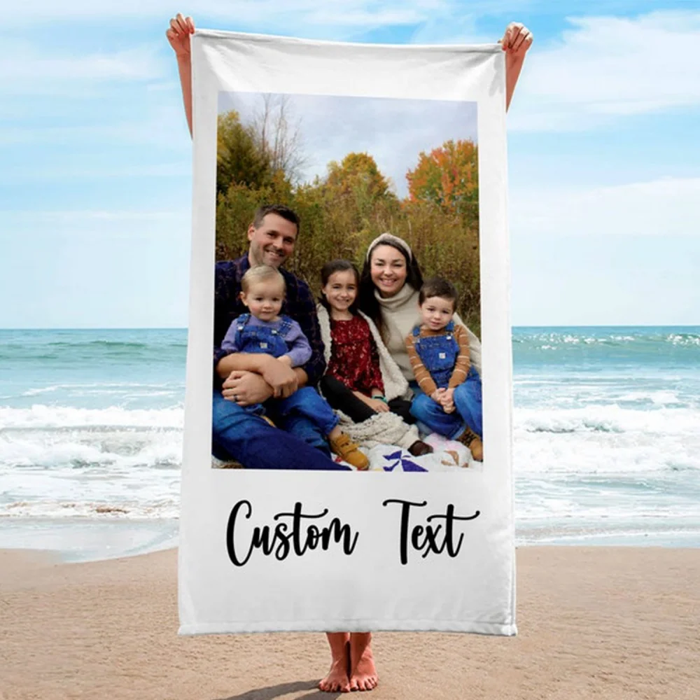 1Pc Personalized Beach Towel Custom Photo Text/Name Oversized Microfiber Towel Wedding Party Souvenir for Beach Swimming Bath