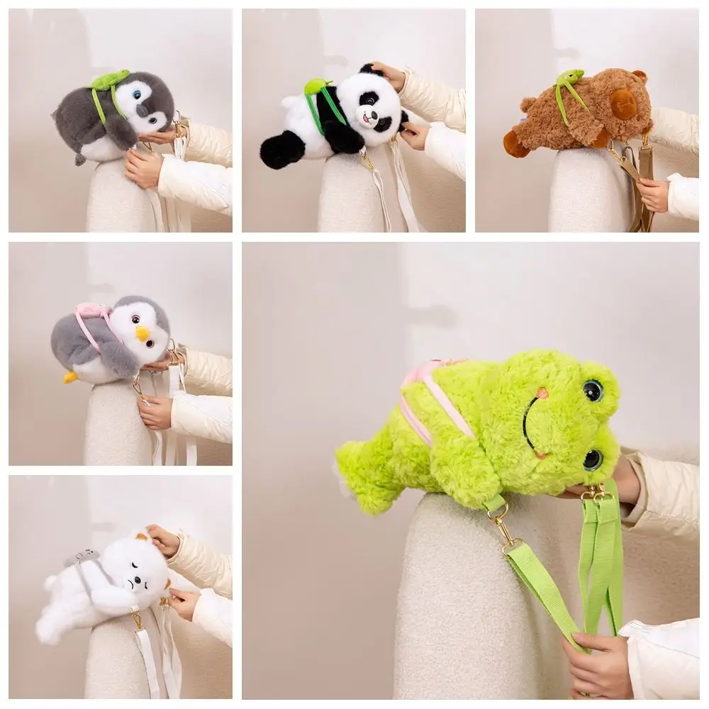 

Adjustable Straps Capybara Plush Backpack PP Cotton Panda Raccoon Plush Bag Large Capacity Furry Penguin Crossbody Bag Gifts