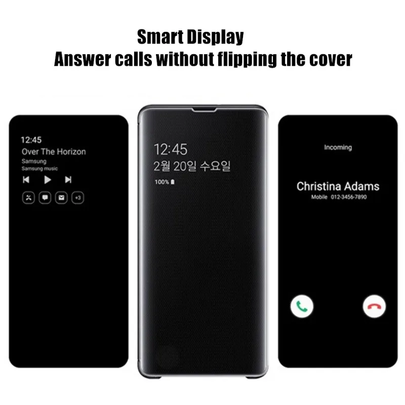 Mirror Smart Case For Samsung Galaxy S10+ S10 S10 Plus SM-G9730 SM-G9750 G9750 Flip Leather Cover Smart View Case with Chip