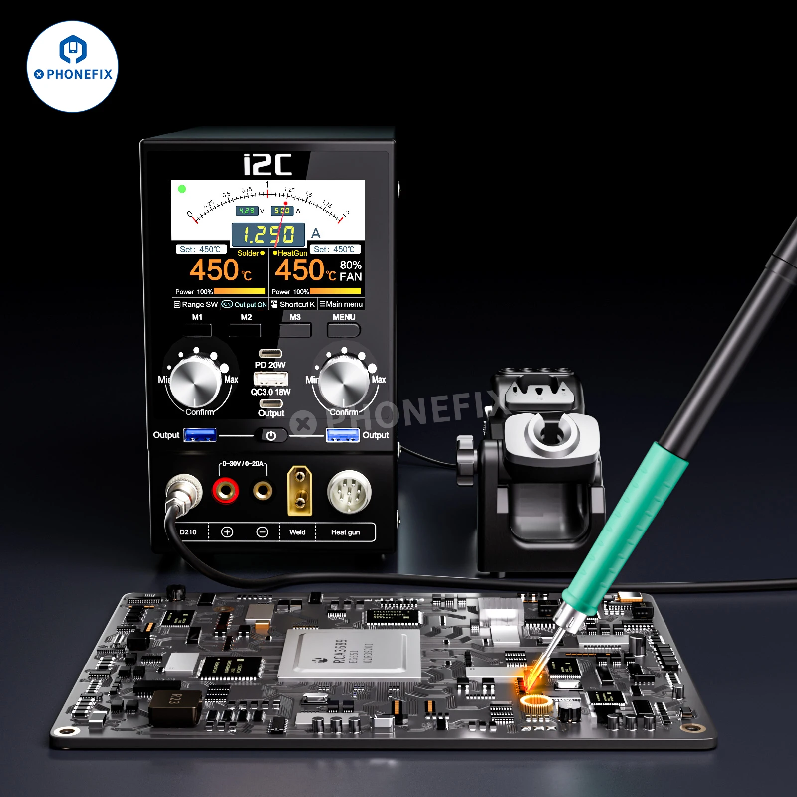 Imagem -03 - Estação de Solda Multifuncional I2c P30 Módulo de Expansão Estação de Solda Hot Air Gun Plataforma Aquecida Power Boot For Phone Repair Tool