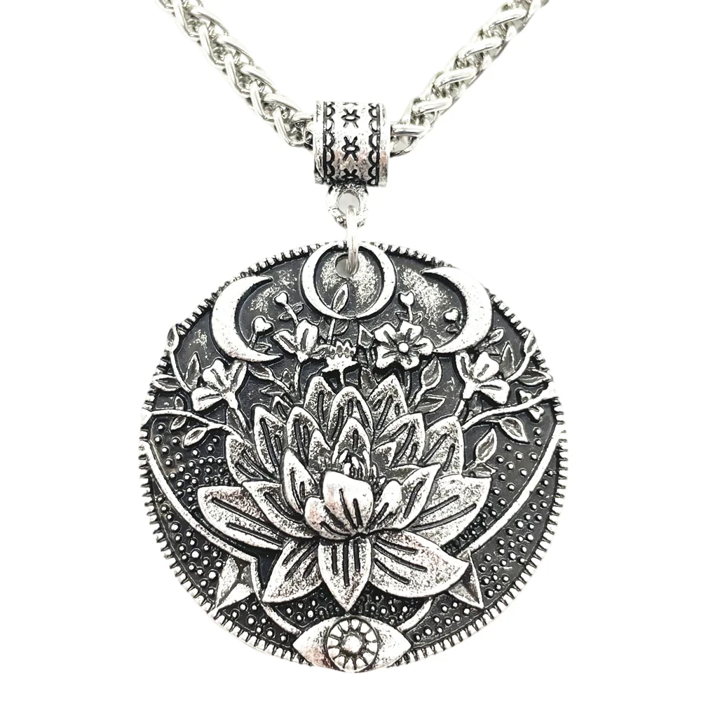 Nostalgia Lotus Flower Moon Necklace Women Accessories Mandala Pendant Meditation Spiritual Yoga Indian Jewelry Dropshipping