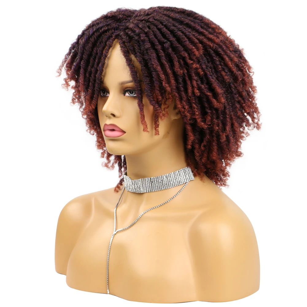 Peruca de cabelo Dreadlocks sintético para mulheres, afro kinky encaracolado perucas, Locs macios naturais, gengibre 350 ombre, 6 ", peruca de substituição