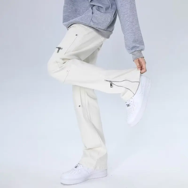 2026 Y2K Mode Weiße Baggy New Jeans Kpop Cargo-Hosen für Herren Kleidung Gerade Knöchelreißverschluss Damen Lange Hosen Ropa Hombre – Detail 7