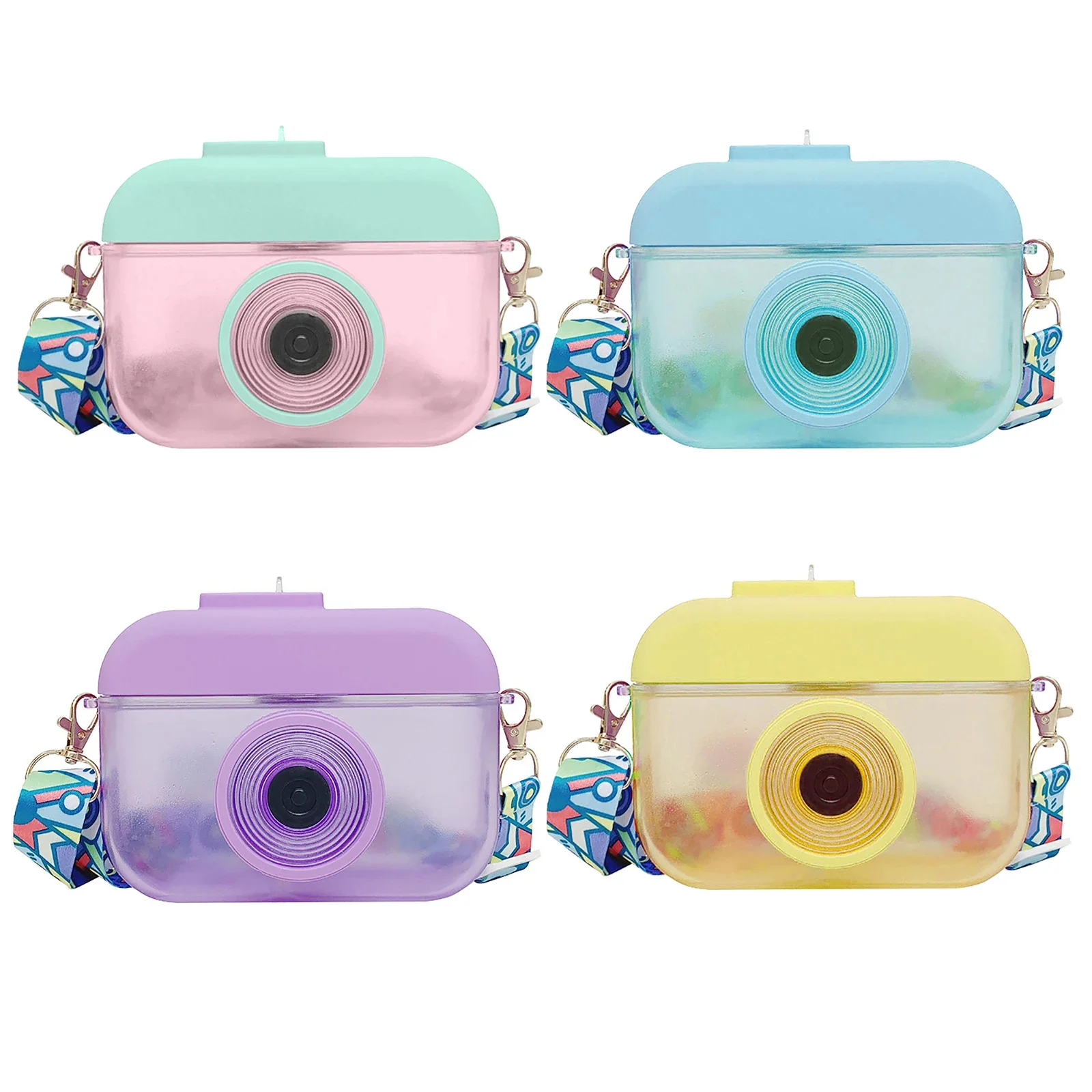 

BPA-Free 400ml Camera Shape Kettle Straw Cups Cartoon Water Bottles Adjustable Shoulder Straps Cute Drinking Cups for Adult Kids