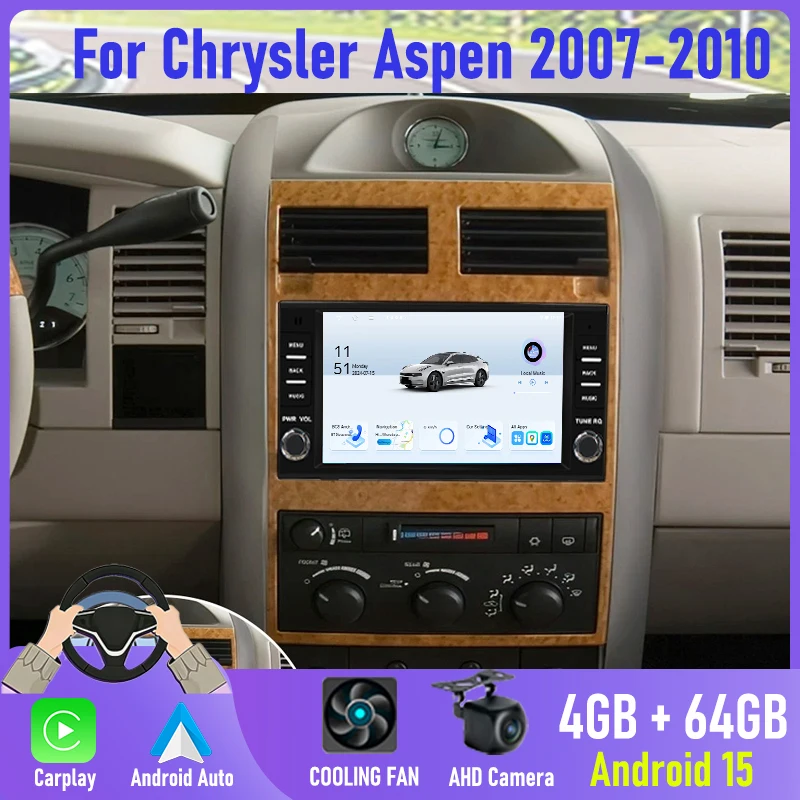 

7'' 4+64GB For Chrysler Aspen 2007-2010 2DIN Android Car Radio Head Unit Carplay GPS Nav Bluetooth Rear Cam Stereo Auto Access