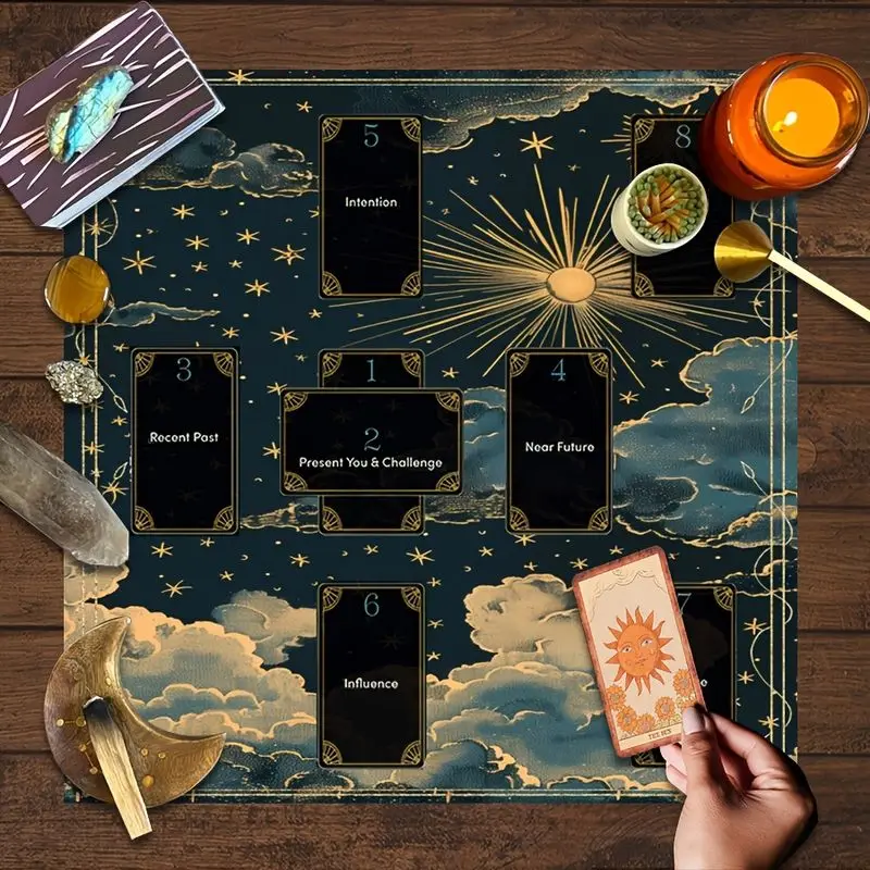 VIKAMA Black Gold Cloud Sea Eight Palace Tarot Cloth, Ceremony Altar Mat for Card Divination