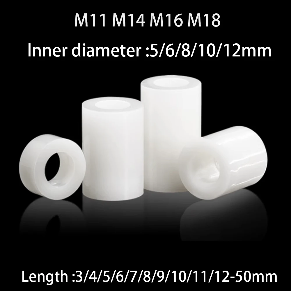 

White Nylon Spacer Stud M11 M14 M16 M18 ABS Plastic Round Non-Threaded Standoff Washer PCB Board Isolation Column Support L=3-50