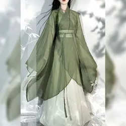 중국 스타일 녹색 한푸 원피스 여성 의류, 고대 동양 무용 카니발 요정 코스프레 의상, 2024 여름 베스티도