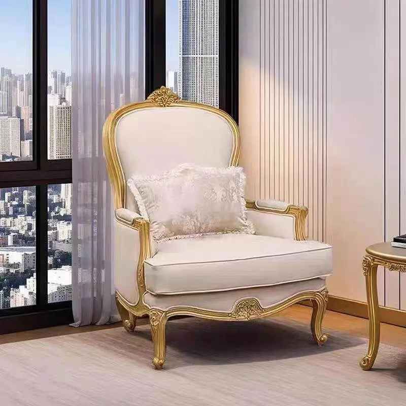 French carved armchair leisure chair American light luxury solid wood old retro single sofa chair photo studio image chair