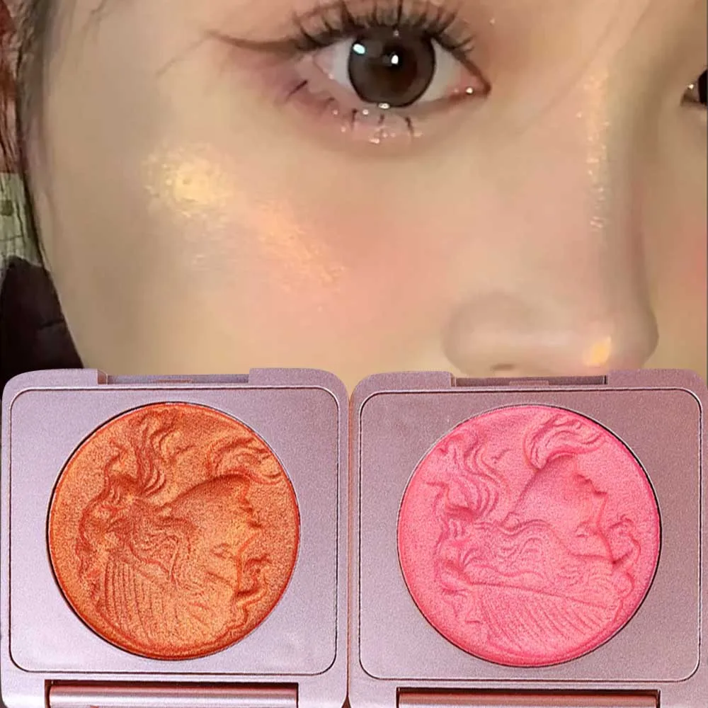 3D Pink Orange Highlighter Blush Shimmer Long-Lasting Glitter Brightening Face Contour Cheeks Blusher Eyeshadow Makeup Cosmetics