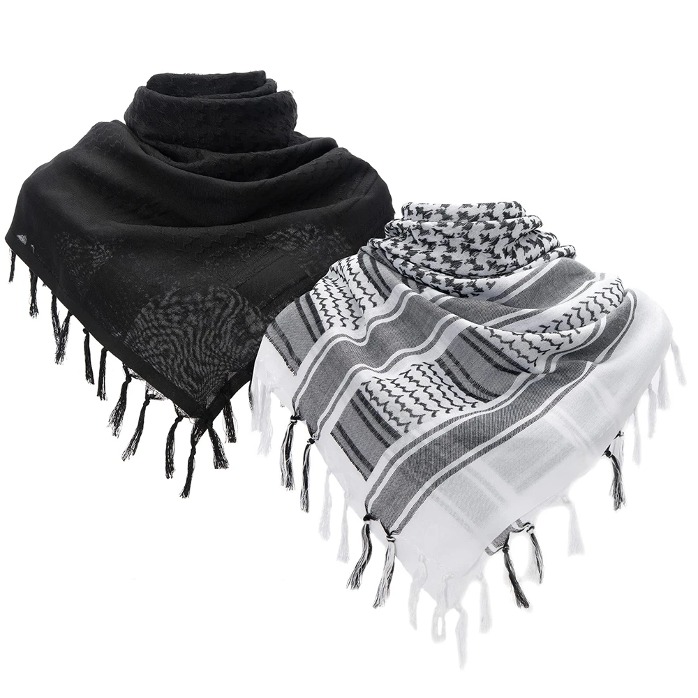 Tactical Desert Scarf Military Shemagh Keffiyeh Fringe Scarf Arab Plaid Head Wrap Scarf for Women Men Hunting Camping