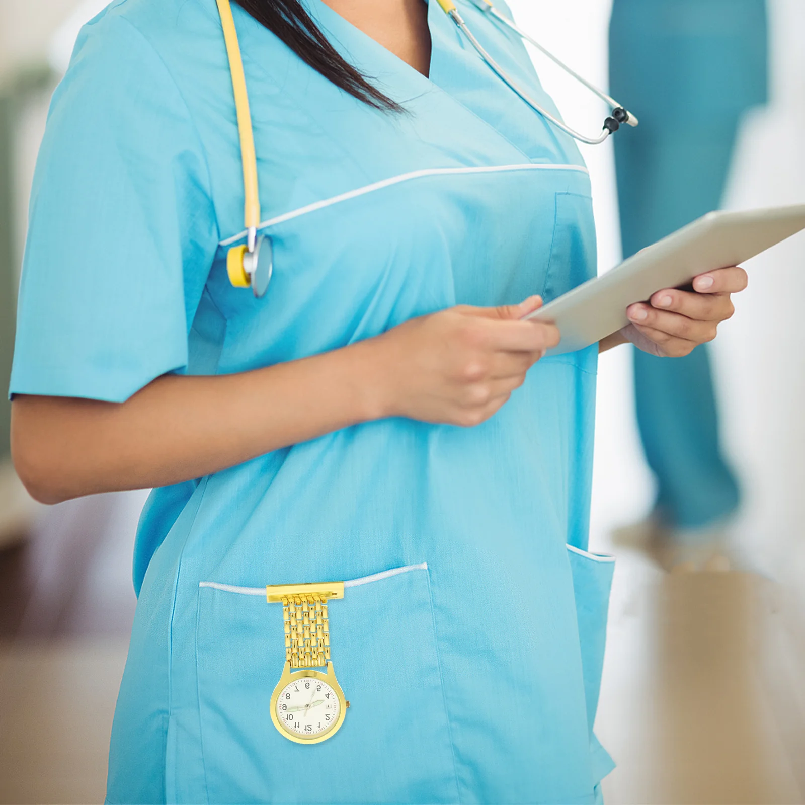 Relógio de bolso médico durável materiais seguros à prova dwaterproof água crachá clipe senhoras relógios médico telescópico lapela enfermeira relógio zinco ferro