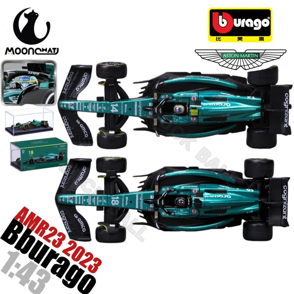 

Новый Bburago 1:43 Aston Martin 2023 F1 Alonso # 14 Aramco AMR23 Модель автомобиля Пылезащитный чехол # 18 прокладок # Литая игрушка-автомобиль из сплава