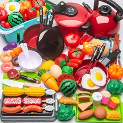 Juego de cortar comida para niños pequeños, juguete de cocina de 150 piezas, accesorios de frutas y verduras, juguete educativo, regalo juego de comida cortada Cesta de almacenamiento de comida falsa