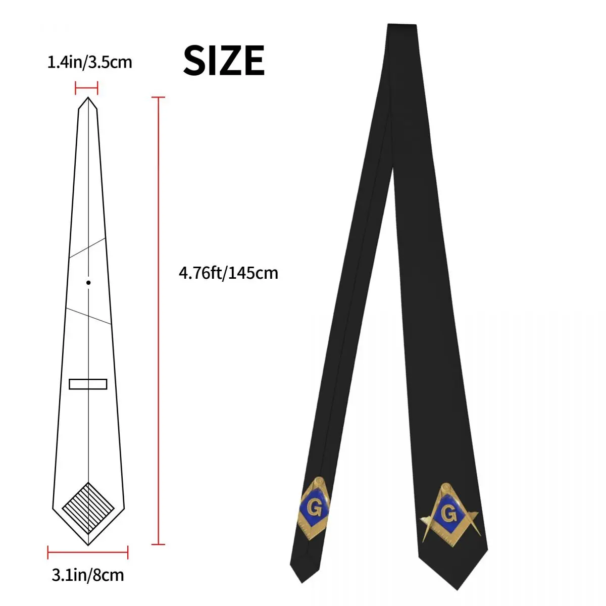 Custom Gold Square Compass Masonic Freemason Ties Men\'s Fashion Silk Freemasonry Mason Necktie for Wedding