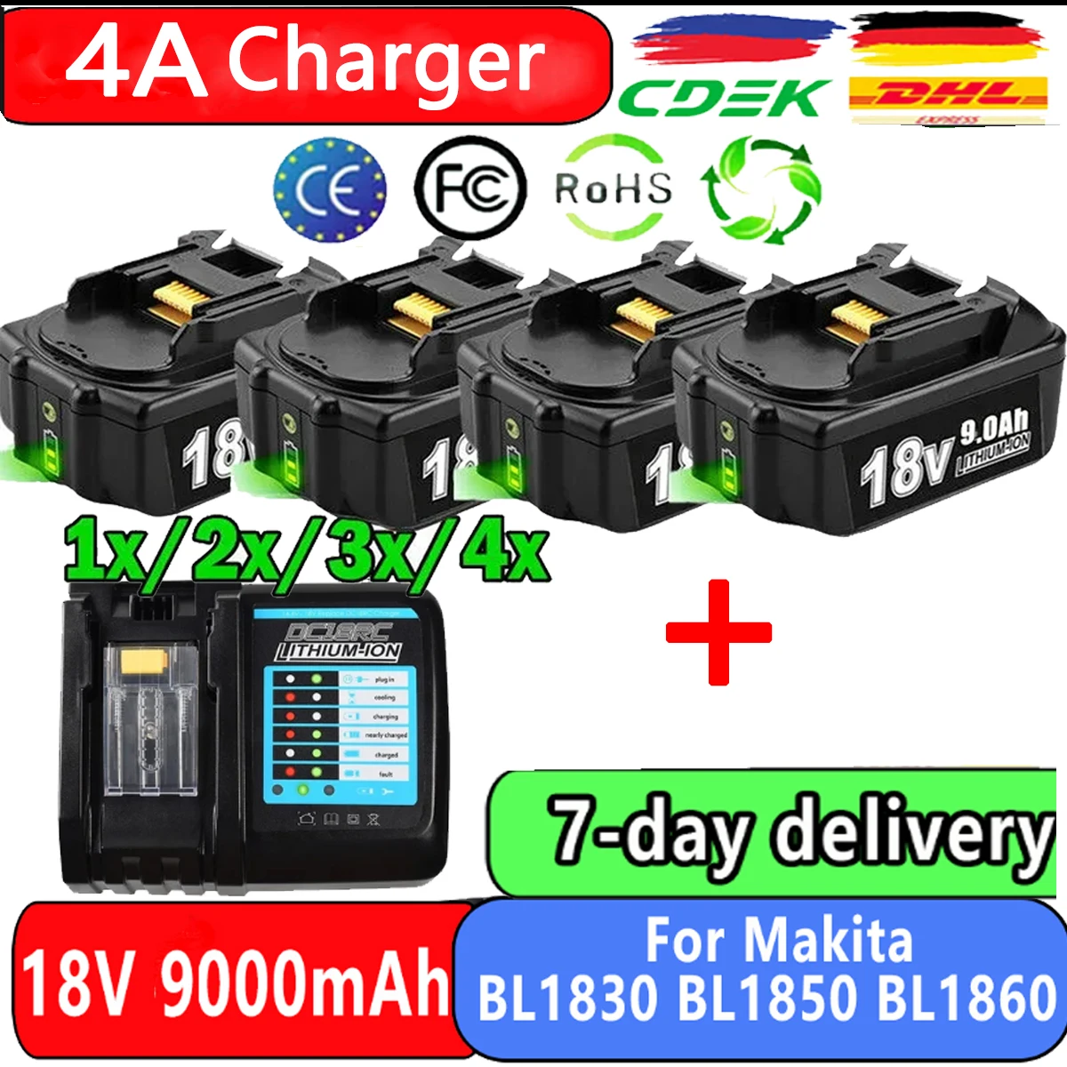 

Latest BL1830 18V 9000mAh Battery and charger For Makita 18V Battery Rechargeable Replacement BL1840 BL1850 BL1860 BL1860B Tools