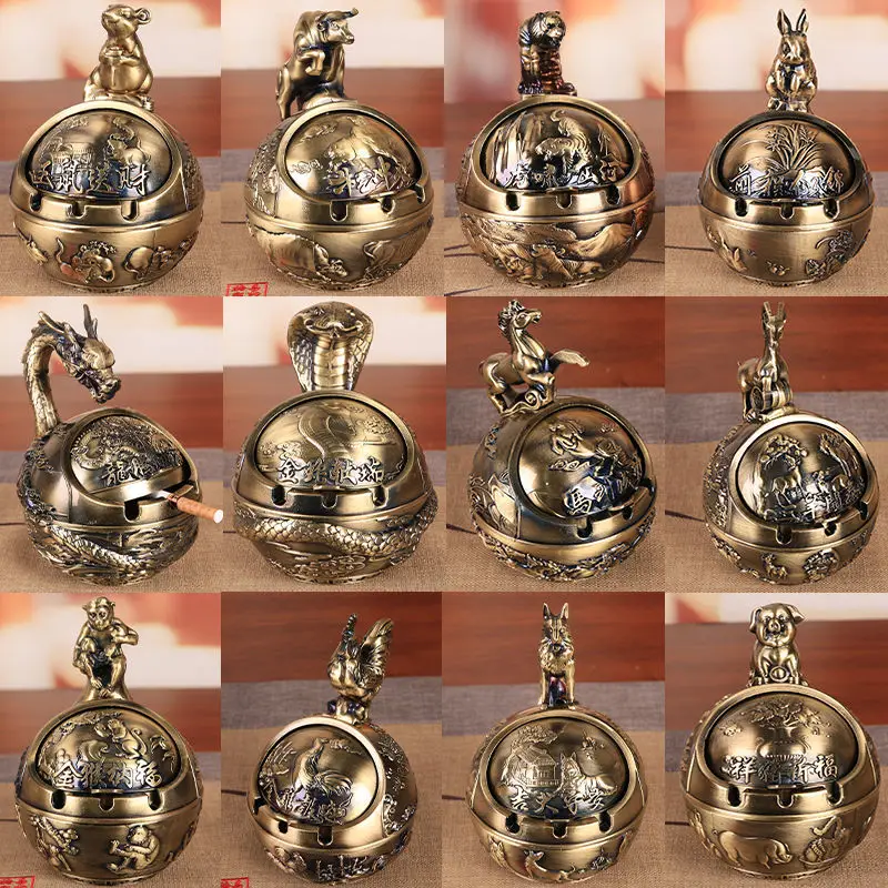 

【Не боится падает!】Пепельница со знаком зодиака, ветрозащитная, защита от дыма, защита от запаха, пепел, креативная металлическая крышка, ведро для пепла в форме шара