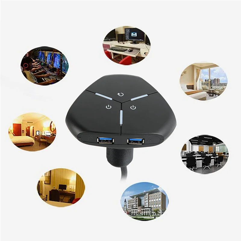 

ABRJ-Computer Desktop Switch PC Power On/Restart Button Dual USB External Extension Power Cable On/Off Button For Office A