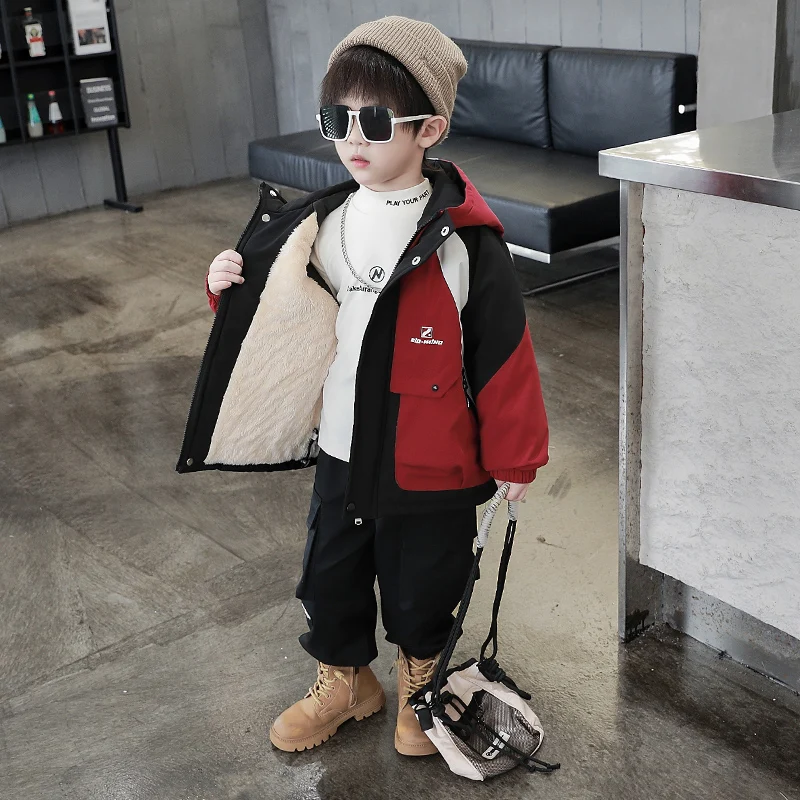 

Утепленная флисовая парка для мальчиков, зимняя одежда, хлопковая куртка для детей и подростков, стандартный крой, водонепроницаемая, на молнии