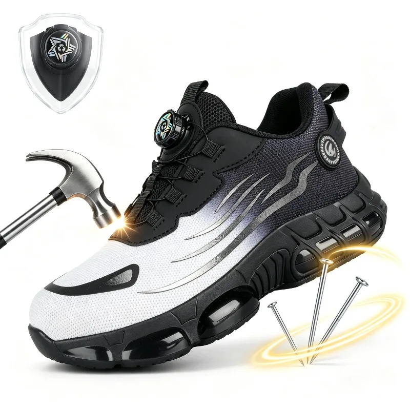 Winter New Safety Shoes Men Steel Toe Puncture Proof Rotating Button Air Work Shoes Indestructible Construction Boots Plus Size
