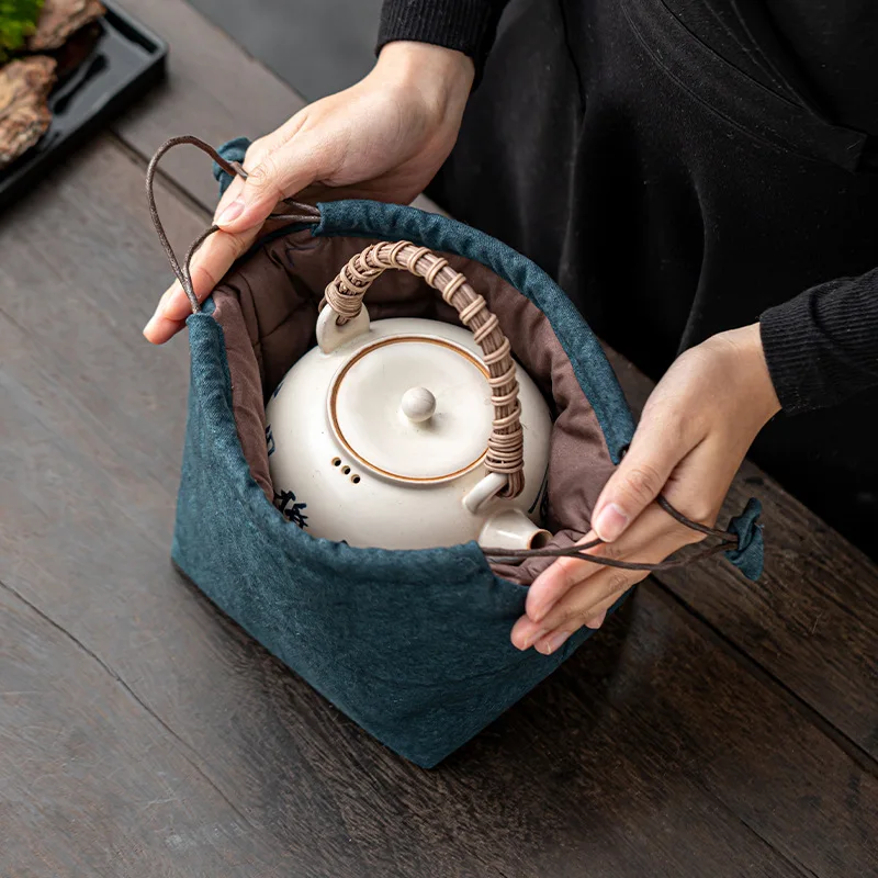 Creative Travel Portable Tea Pot Storage Bag Thickened Solid Color Japanese Tea Cozies Storage Bag Tea Set Accessories LF394 view 3