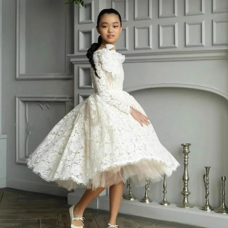 Flower Girl Wedding Dress Children Girls Host Piano Performance Fashion Show Pageant Dresses Long Sleeve Princess Party Gown for