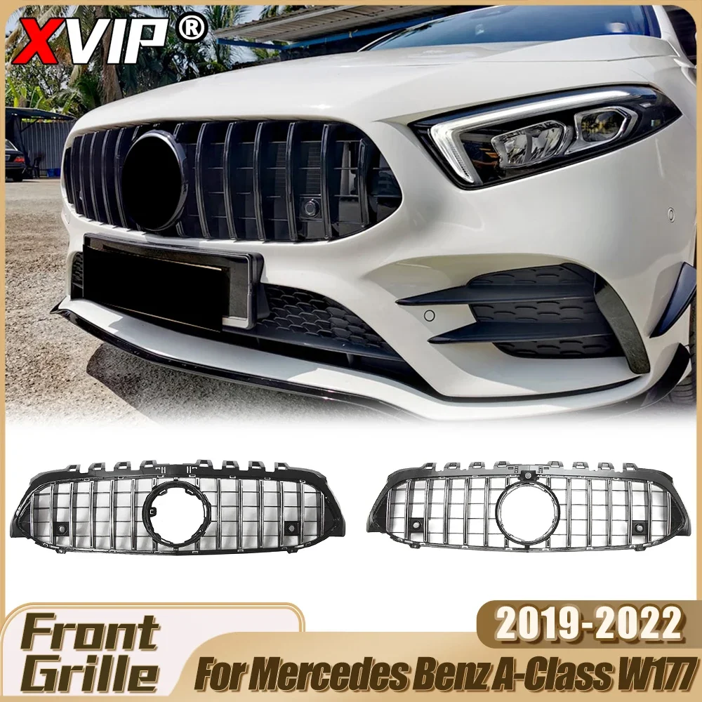 

XVIP Chrome Silver Diamonds Style Bumper Grille With Camera Hole For Mercedes Benz A-Class W177 19-22 A200 A220 A250 Grill Mesh