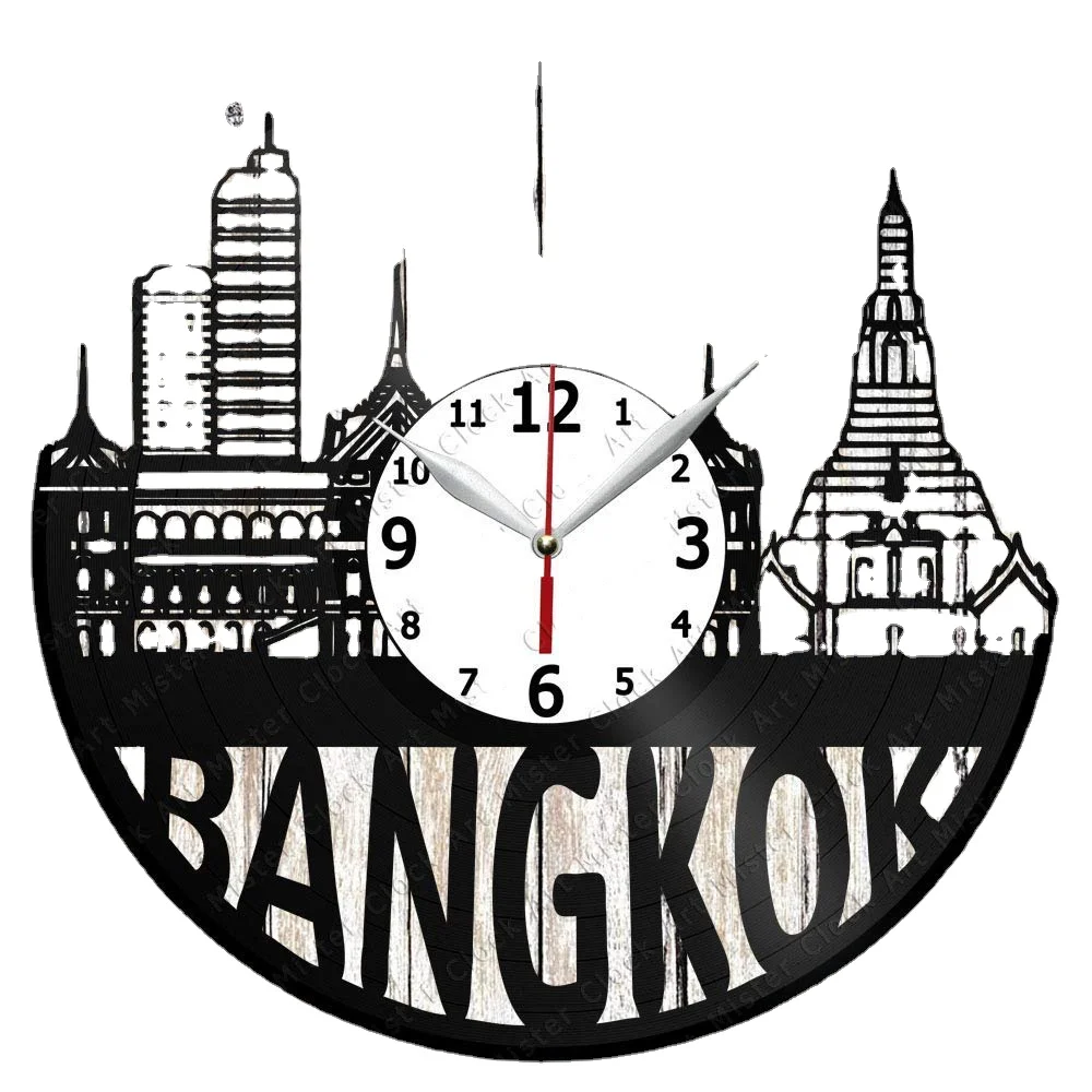 

Bangkok Vinyl Record Wall Clock Home Art Decor Unique Design Handmade Original Gift Vinyl Clock Black Exclusive Clock Fan Art