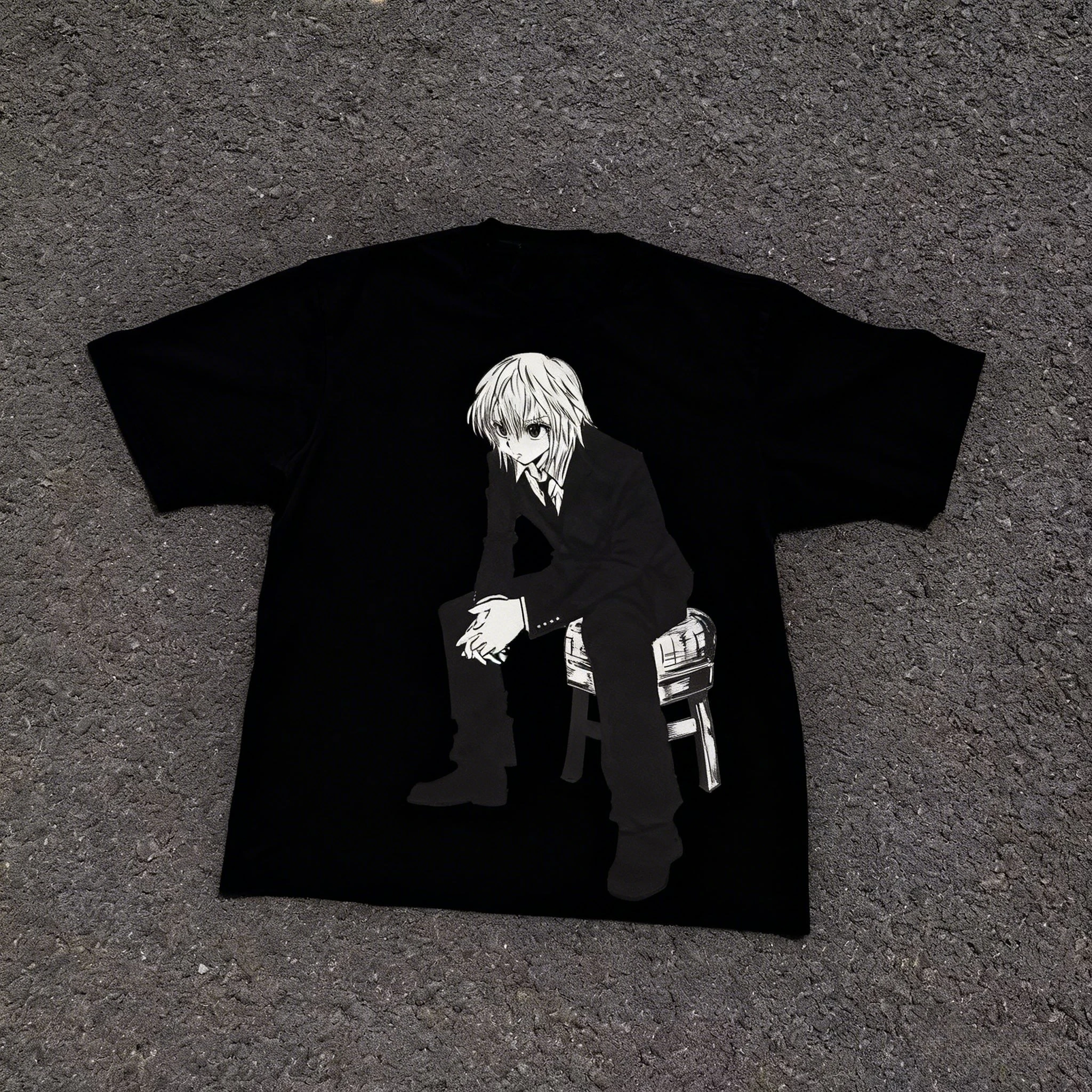 Full-time Hunter Kurapika Large Print 220g Heavy White Cotton Short-sleeved T-shirt Men's and Women's Summer Base Shirt Tops Tee