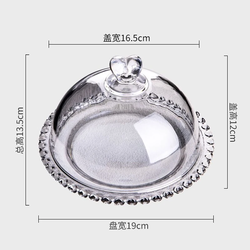 Transparent Cake Plate Creative with Lid Fruit Plate Dessert Plate Love Plate European Light Luxury Small Fresh Crystal Glass