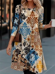Autumn New 2024 Women's Dress Botanical Printed Elements Elegant Casual Long Sleeve Mini Dress Y2k Fashion Fall Women's Clothing