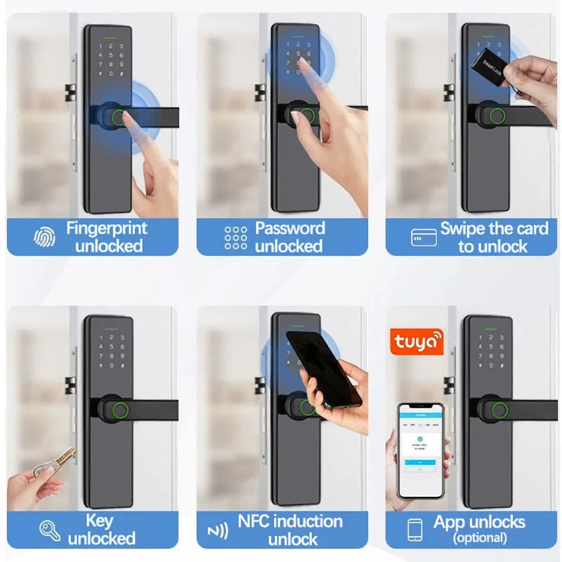 Kingku H3 TT Lock Smart Fingerprint Lock Tuya Electric Door Lock With Password RFID Passage Mode Handle APP Remote Control