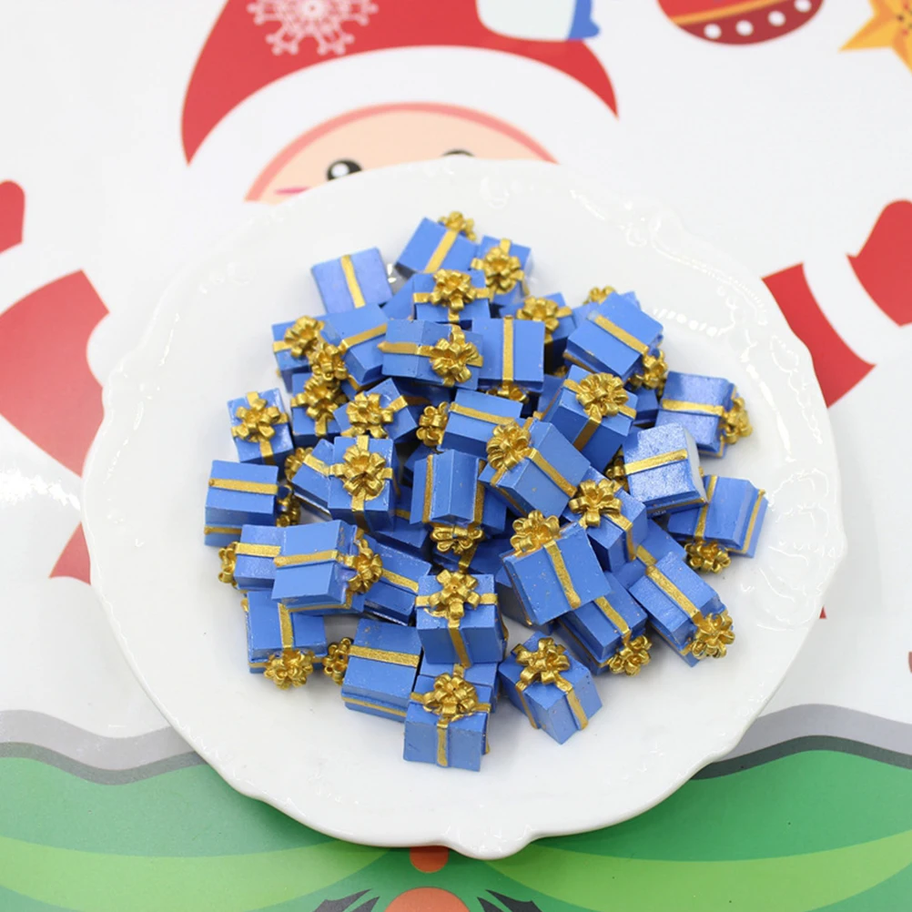 

40pcs Resin Gift Box Ornament Miniature Christmas Present Box Decor Small Resin Gift Case For Xmas Table Landscape Party