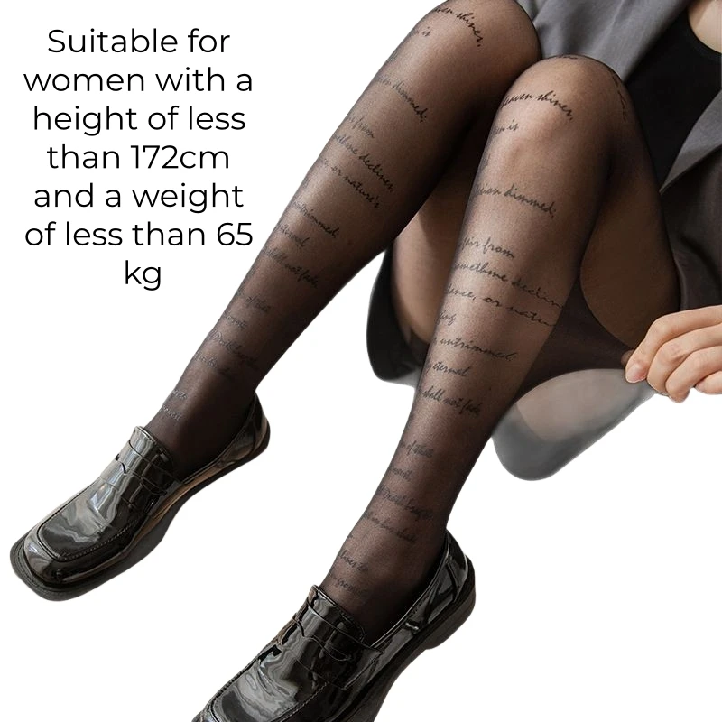 Fashion Women's Lettering Sheer Tights Anti-Hook Black Stocking with Alphabets Text Printed Nylon Tights Handwritten Transparent