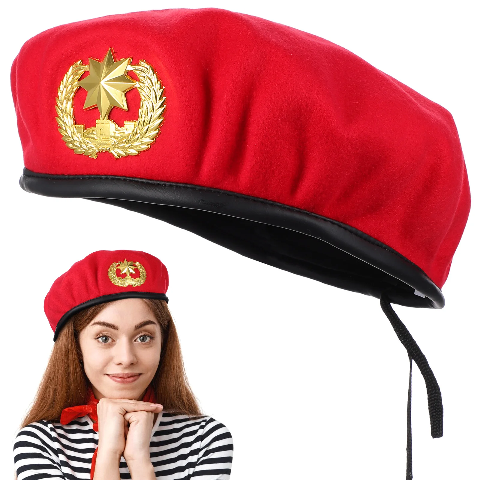 

Woolen Beret Hat for Stage Show Adjustable Cord Soft Material Warm Lightweight Simple Classic Design Performance Dance Party