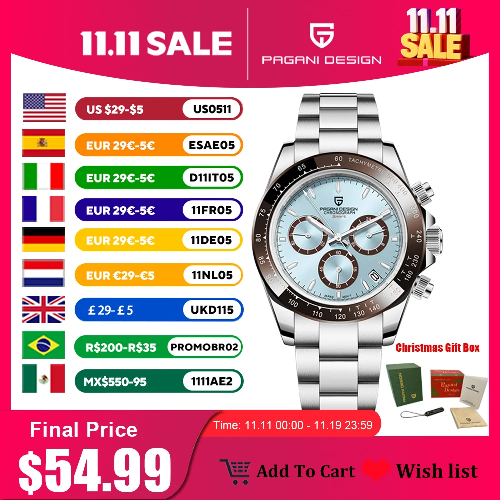 2025 New PAGANI Design Top Brand Men's Sports Quartz Watches Sapphire Stainless Steel Waterproof Chronograph Luxury Reloj Hombre