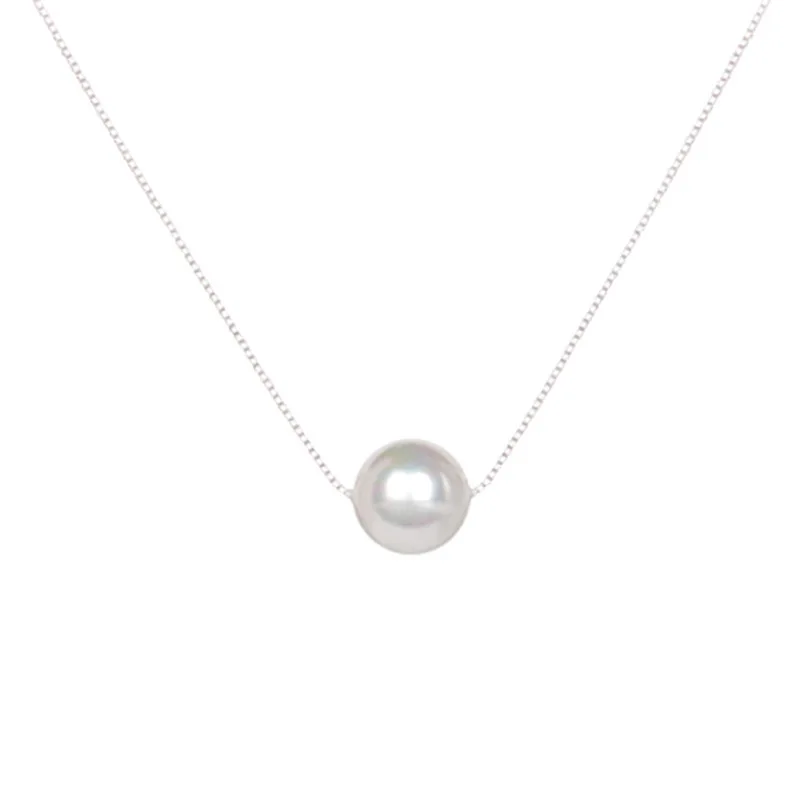 Fashion Female Necklace SIlver Color Round Pearl Necklace For Women Clavicle Box Chain Choker Small Jewelry Collier Femme