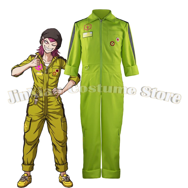 Anime Dangan Cosplay Kazuichi Souda Costume Men Women Green Mechanic Jumpsuits Bodysuit Overalls Halloween Party Uniform Suit