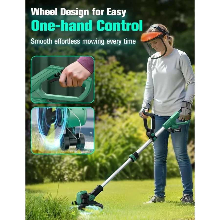 بطارية KIMO اللاسلكية Weed Wacker تعمل مع بطاريتين 2 × 2.0 أمبير في الساعة 2 في 1 أداة تشذيب ومقلم لصيانة ساحة الحديقة Inc