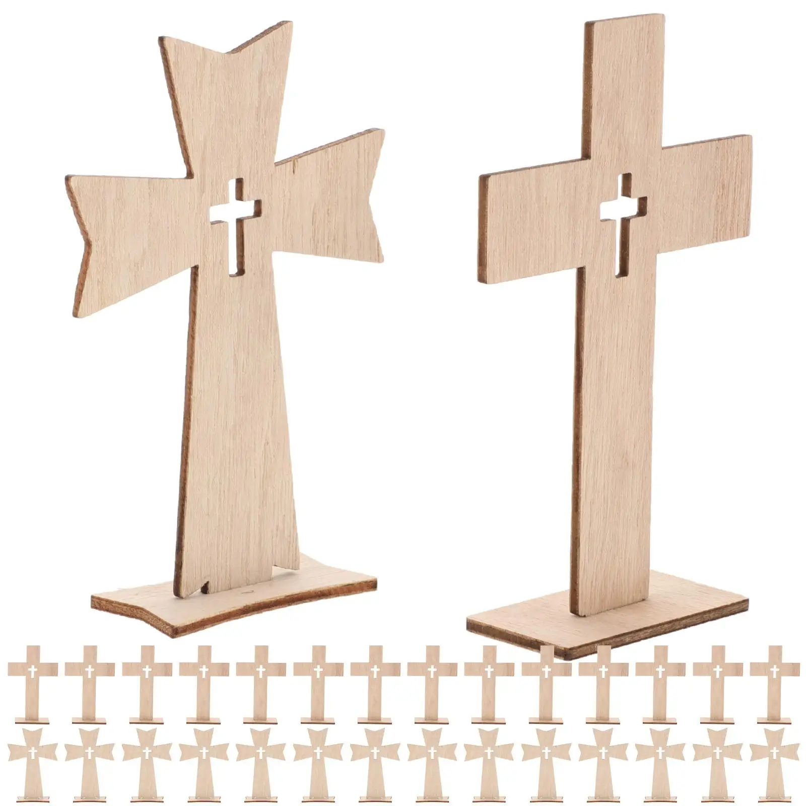 30pcs Handcraft Use Paintable Balnk Wooden Cross Ornament Unfinished Wooden Cross Slice DIY Supply