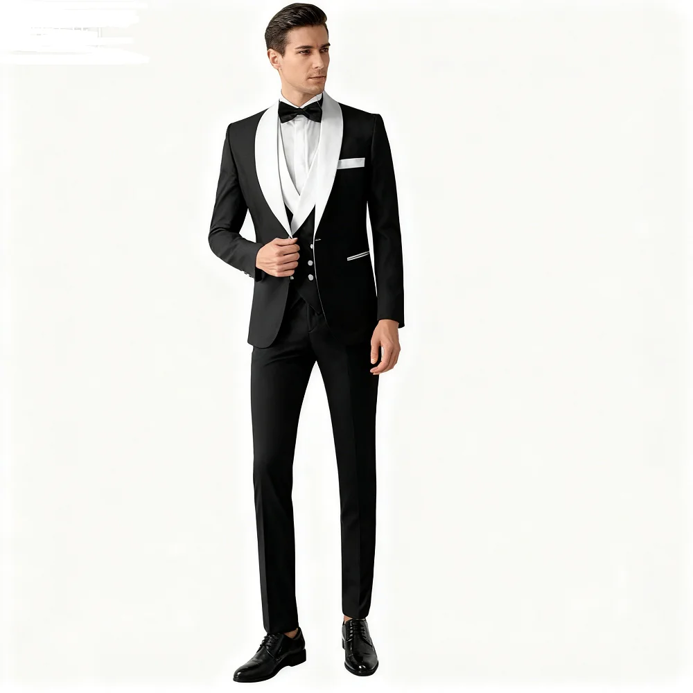 

Men's 3-Piece Slim Fit Tuxedo Wedding Suit Formal Business Party Blazer Jacket Lapel Coat Vest Pants for Groom Groomsmen