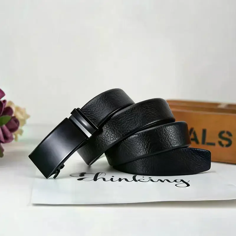 Business Casual Mens Belt PU Leather Automatic Buckle Versatile Adjustable Design for Office Work and Everyday Style
